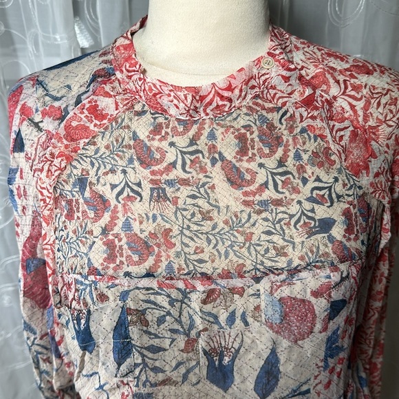 Isabel Marant Floral Bird Sheer Silk Babydoll Blouse size 36 -Small NEW Red Blue - Picture 3 of 16